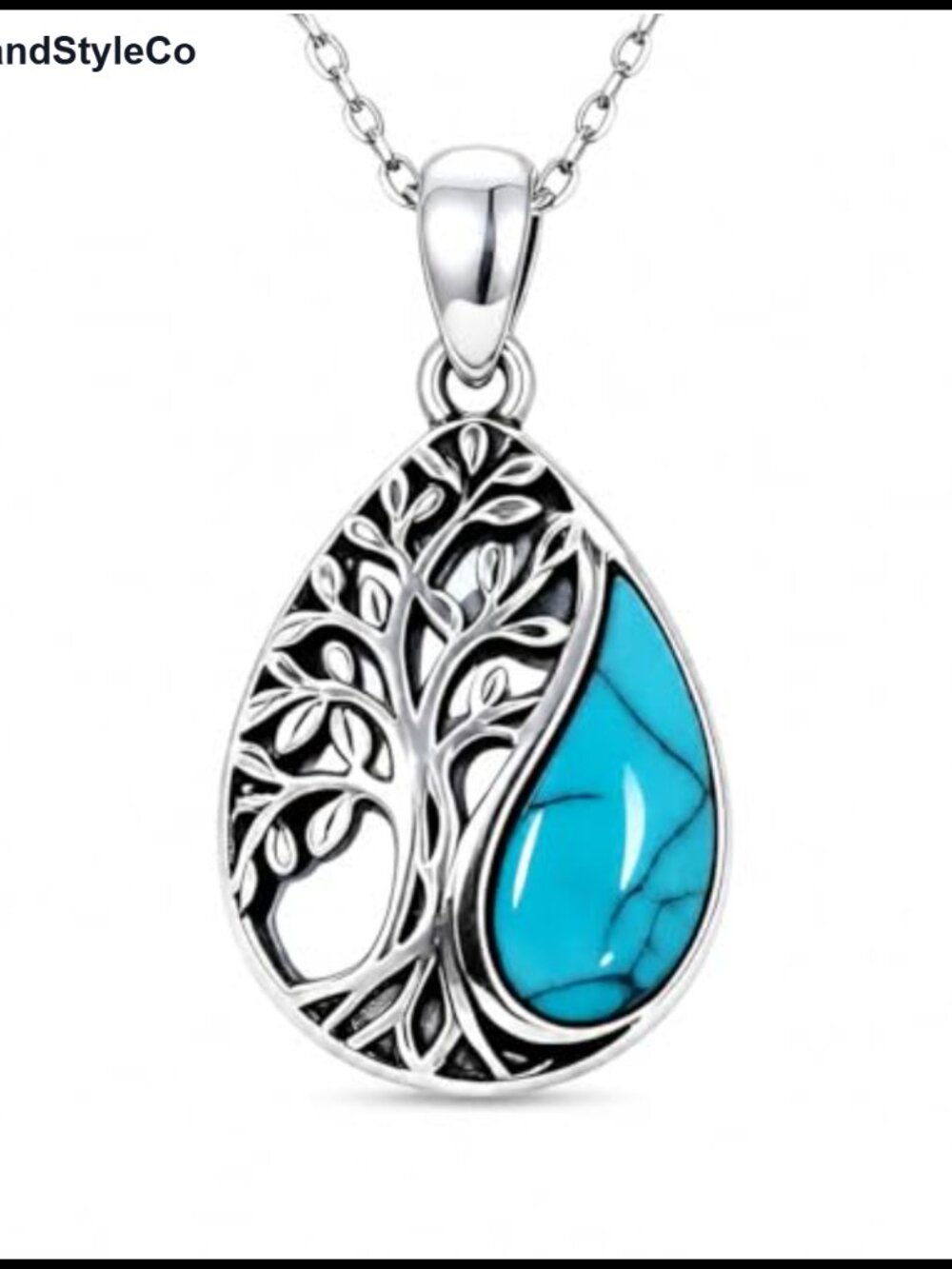 Handmade 925 Sterling Silver Turquoise Pendant Necklace with Filigree Design
